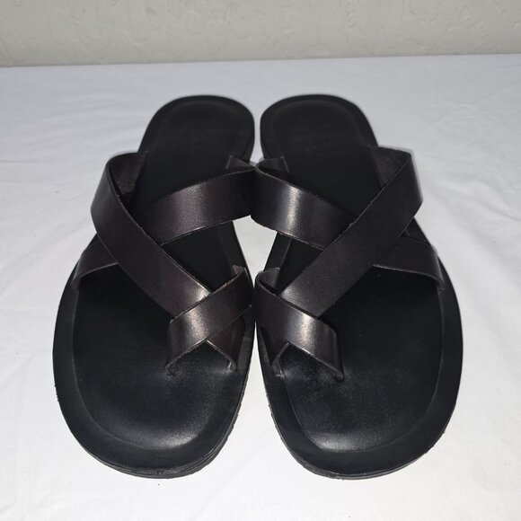 Mercanti Fiorentini Black Italian Leather Belted Toe Loop Sandals Men's Size 13 - Picture 3 of 7